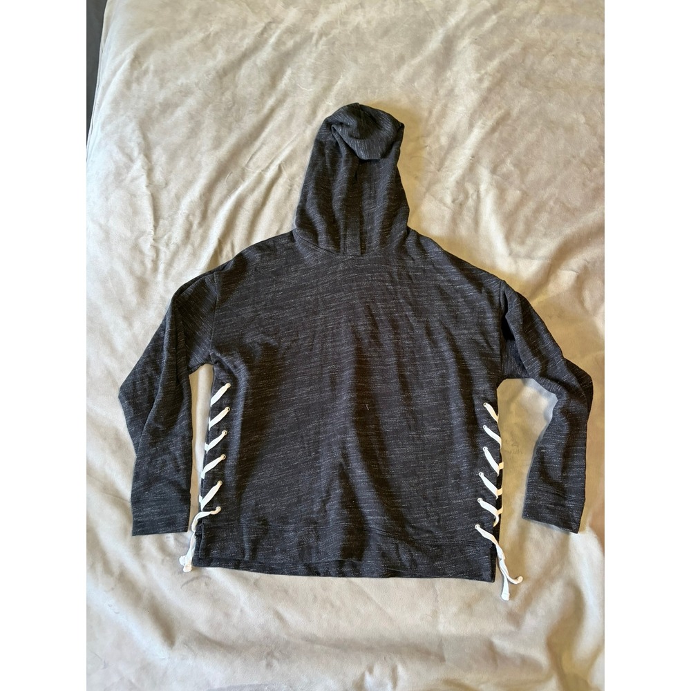 Victoria's Secret PINK Lace Up Side Hoodie Charcoal Grey Graphic Pullover Small